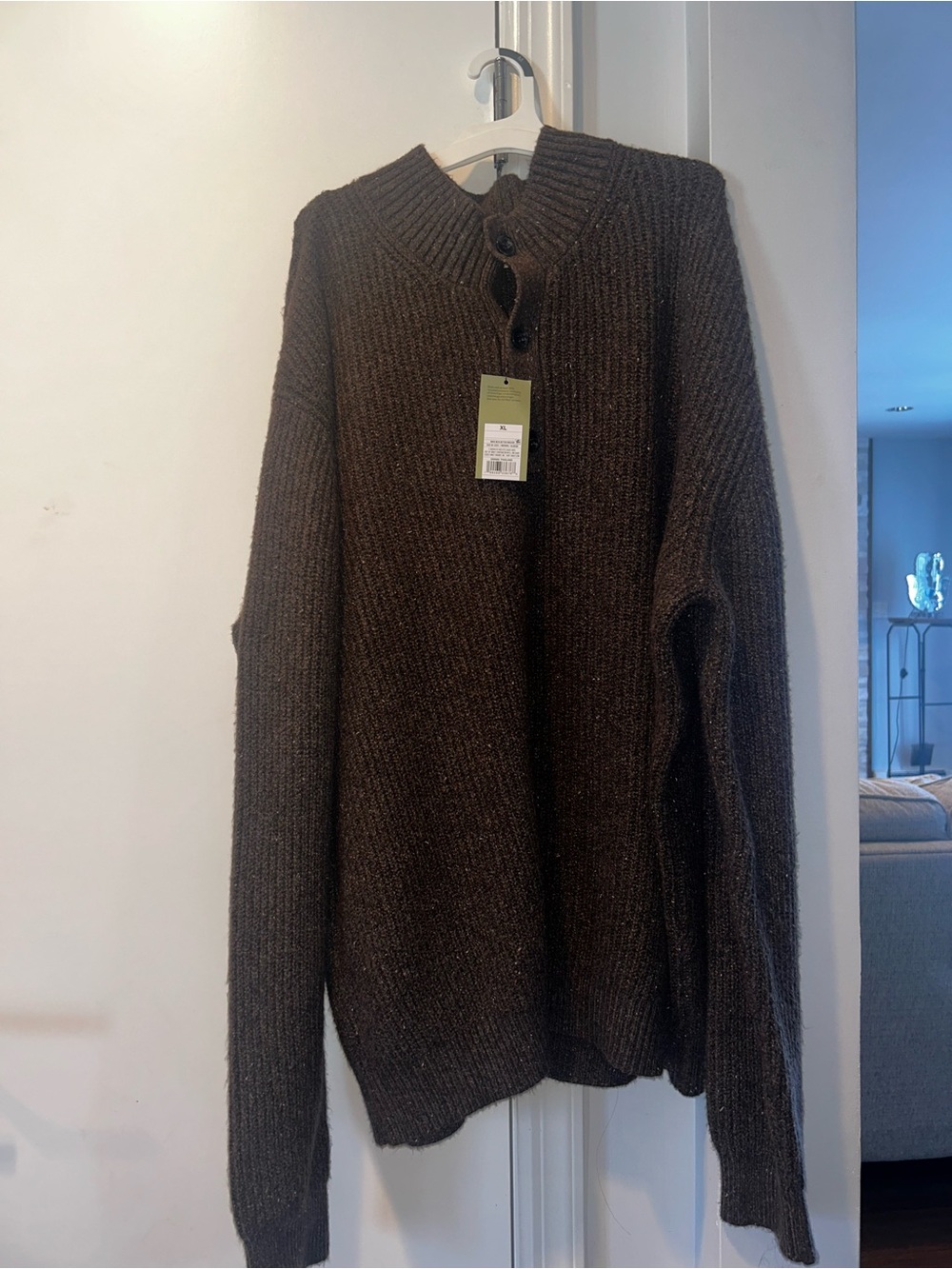 Goodfellow & Co Brown Ribbed Button-Neck Crewneck Sweater